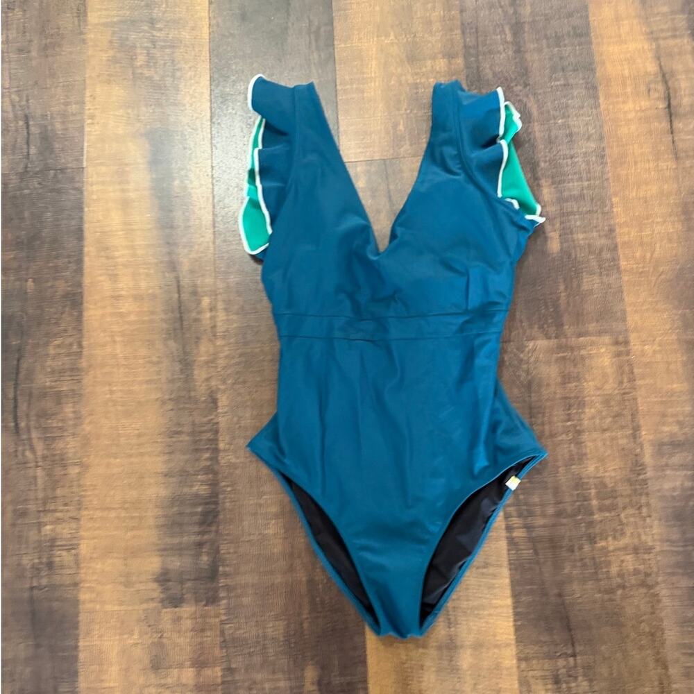 Summersalt The Ruffle Sidestroke One Piece Swimsuit Size 8 LT Teal Blue